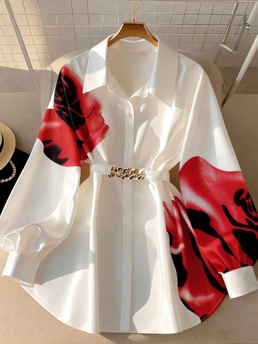 Apricot Casual Women's Elegant Romantic floral Print Shirt